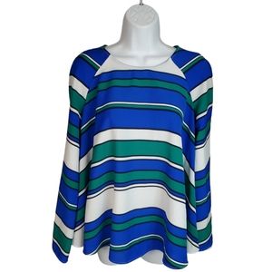 H&M Womens Shirt Size 4 Long Sleeve Blue White Green Stripe